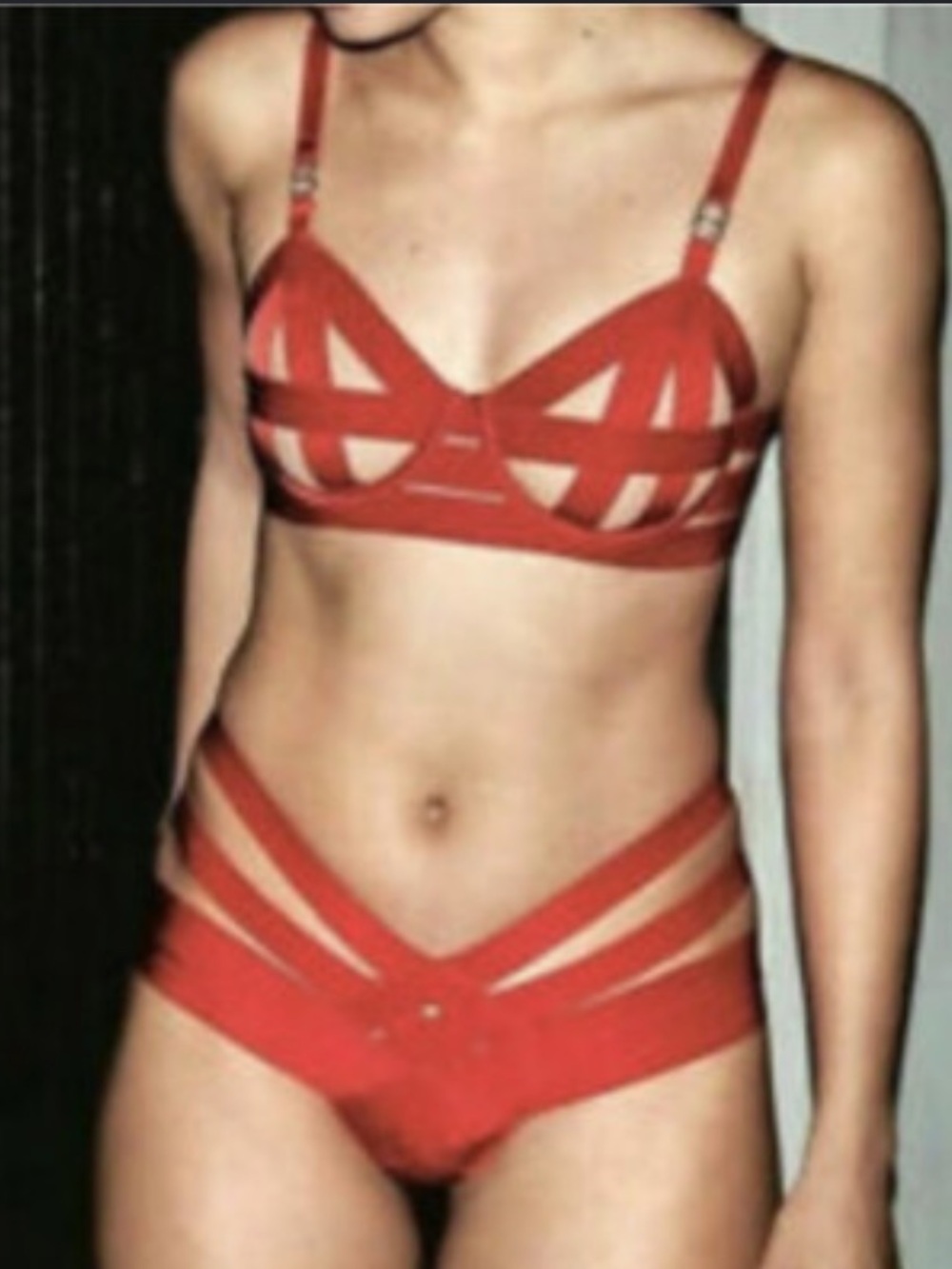 Victoria's Secret Red Strappy Cutout Bra & Cheeky Panty Set